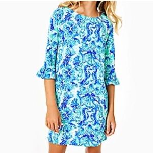 Lily Pulitzer girls large Mini Sophie Ruffle Dress, Sea Glass Aqua Seeing Double